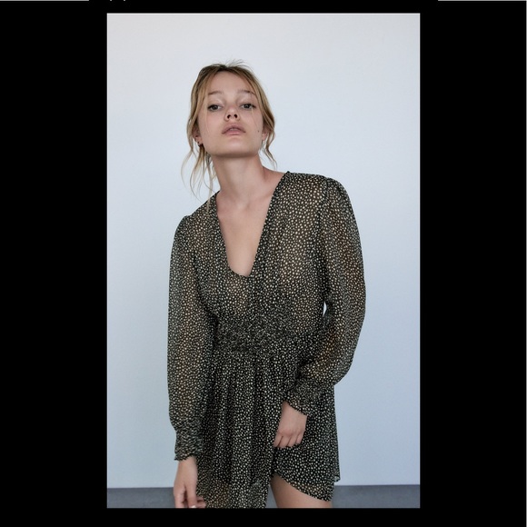 ZARA BLACK/ BEIGE PRINT DRESS - Picture 3 of 11